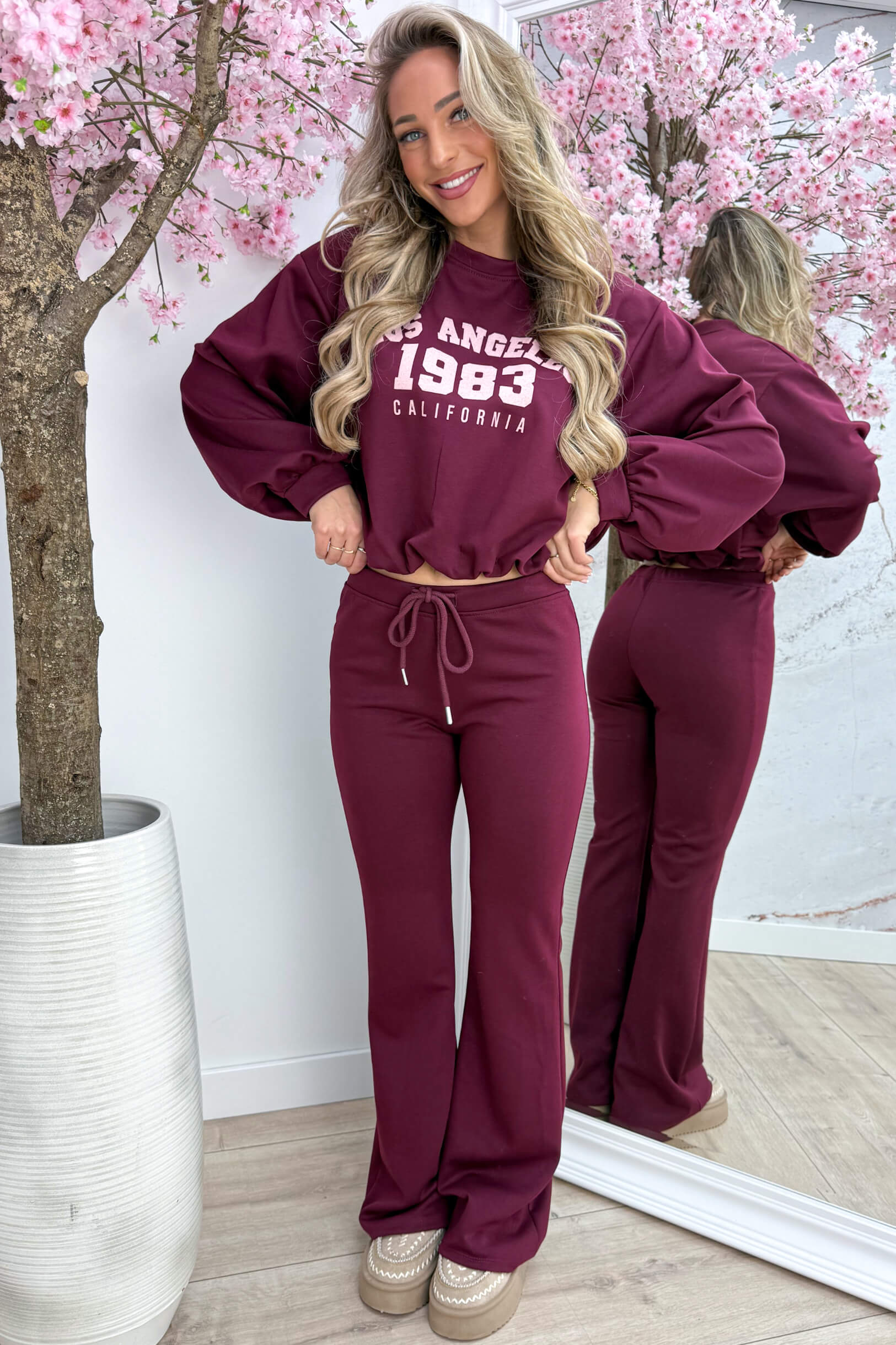 Cropped LA comfy co-ord - Bordeaux