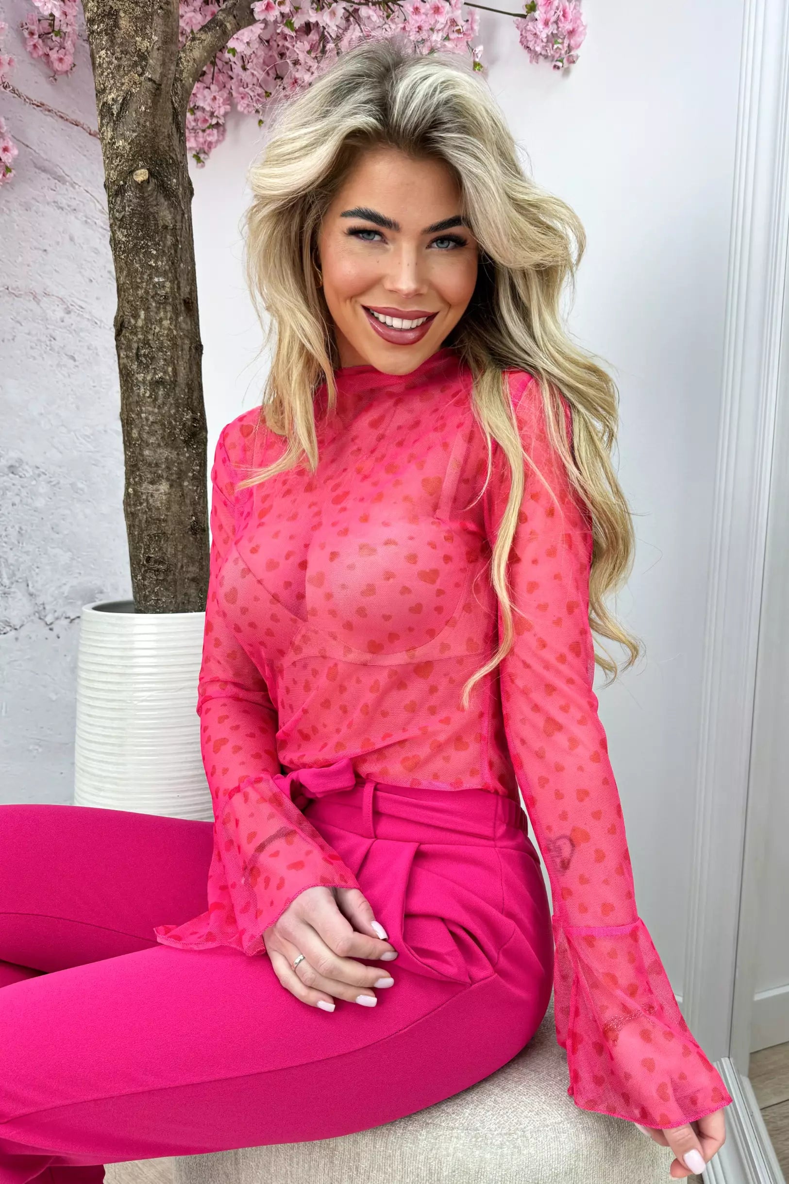 Hearts mesh topje - Fuchsia