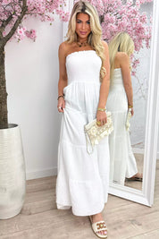 Trägerloser Baumwoll -Maxikleid - Weiß