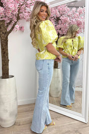 Flowers and bows poffie topje - Geel