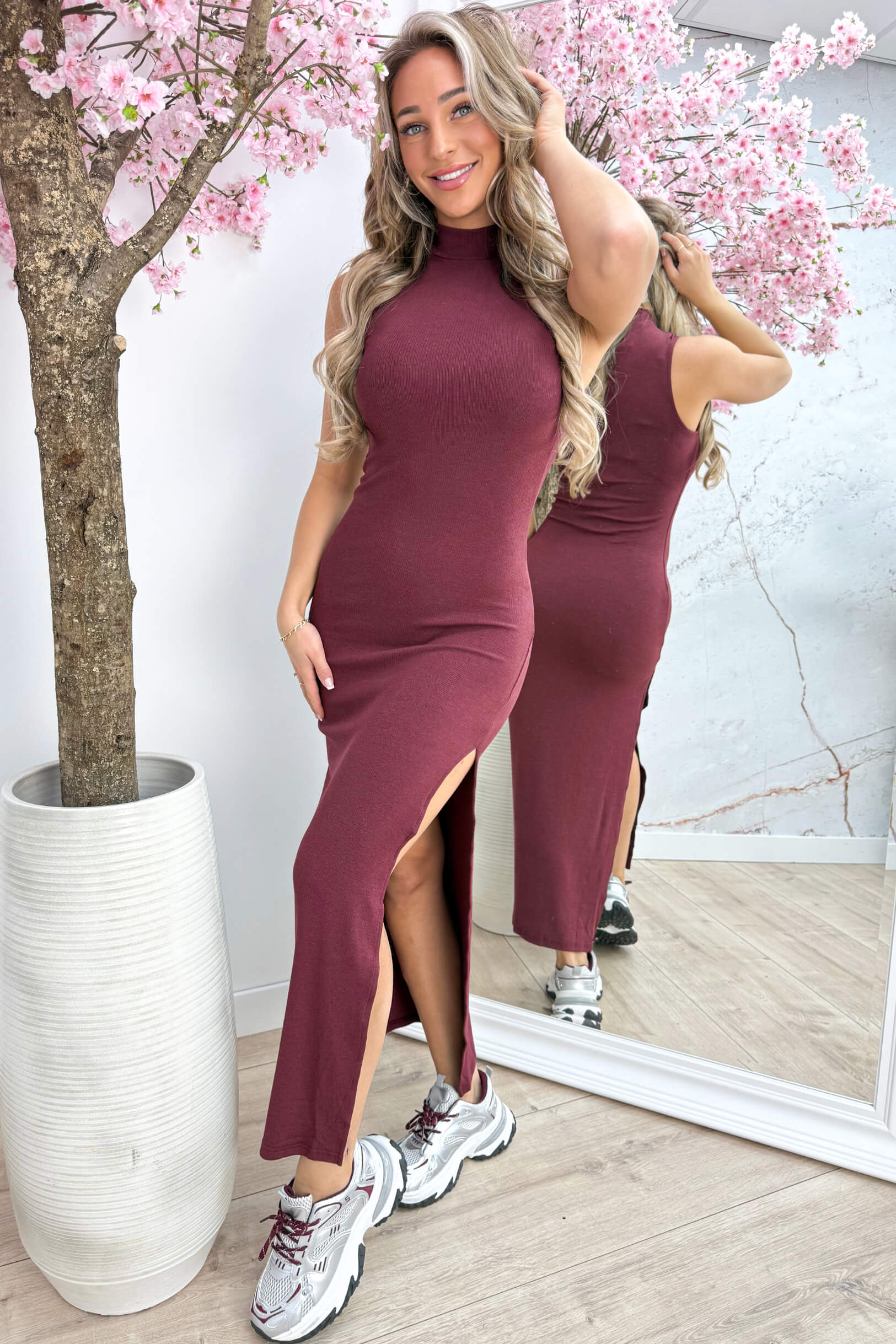 Basic split dress - Bordeaux