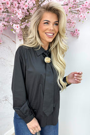 Golden broche blouse - Zwart