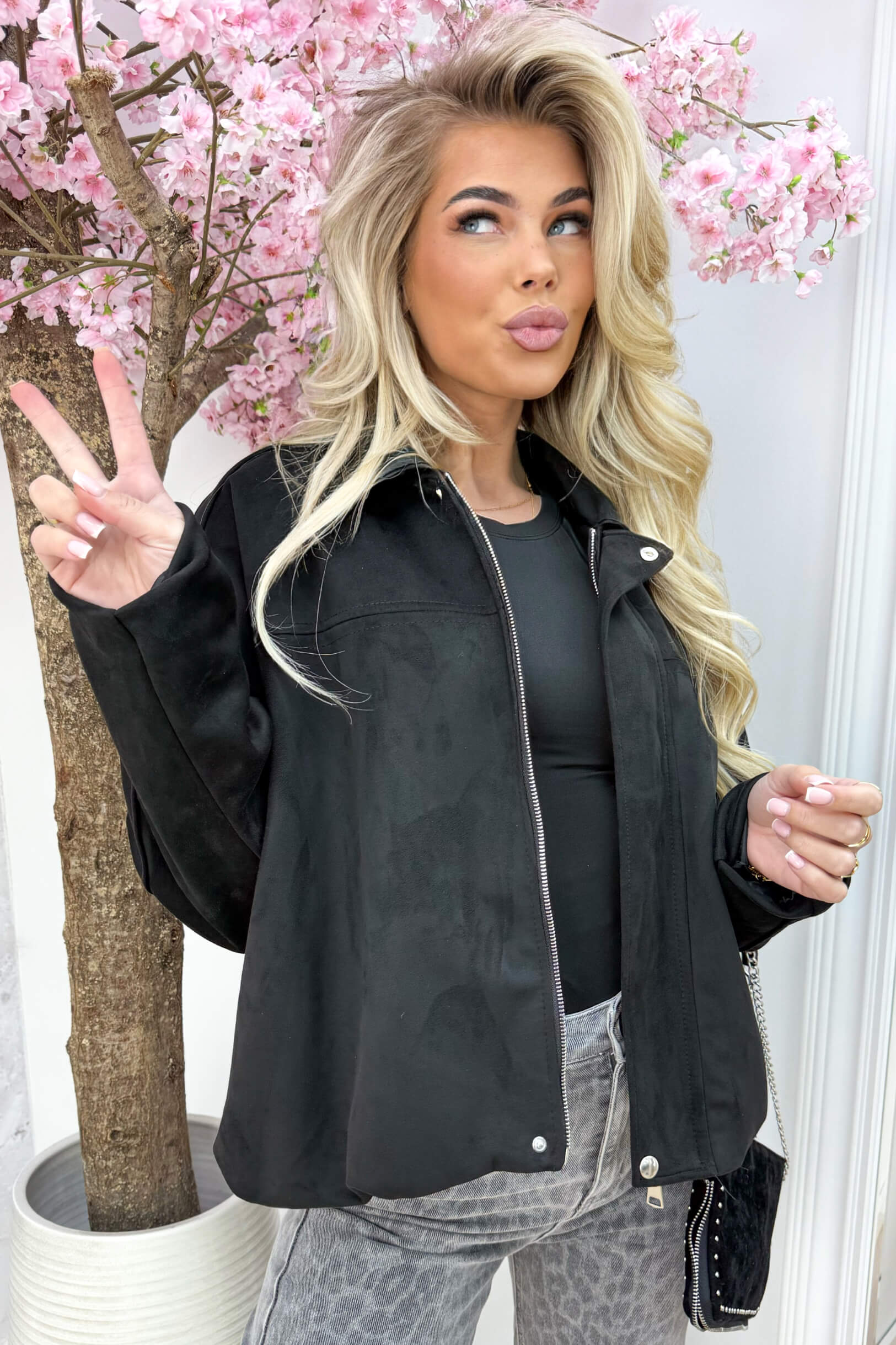 Lucky you suede look bomber - Zwart