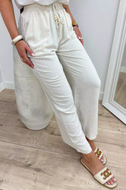 Leinenperlenhose - Beige