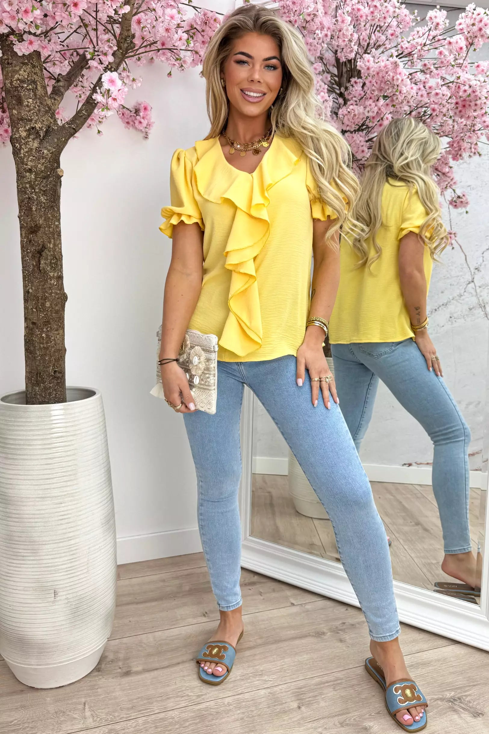 Elastic ruffle topje - Geel