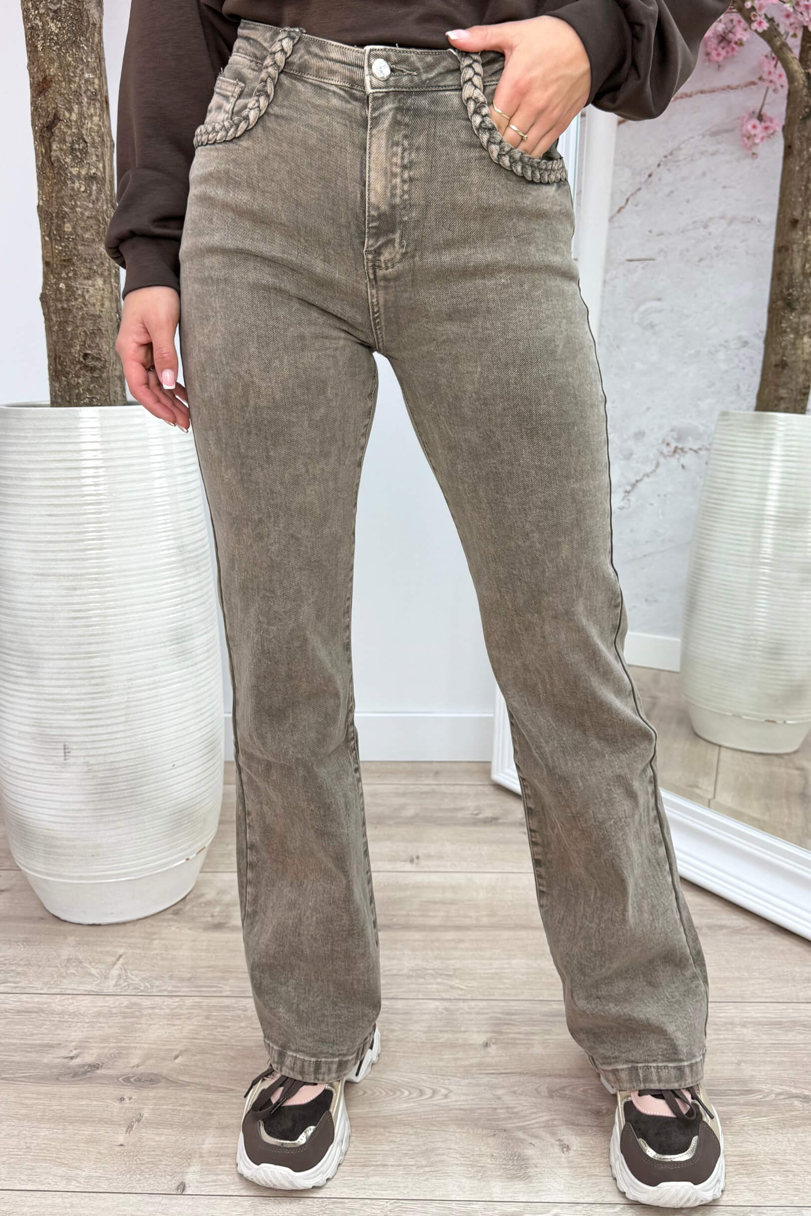 Braided straight leg jeans YY6698YI3 - Taupe
