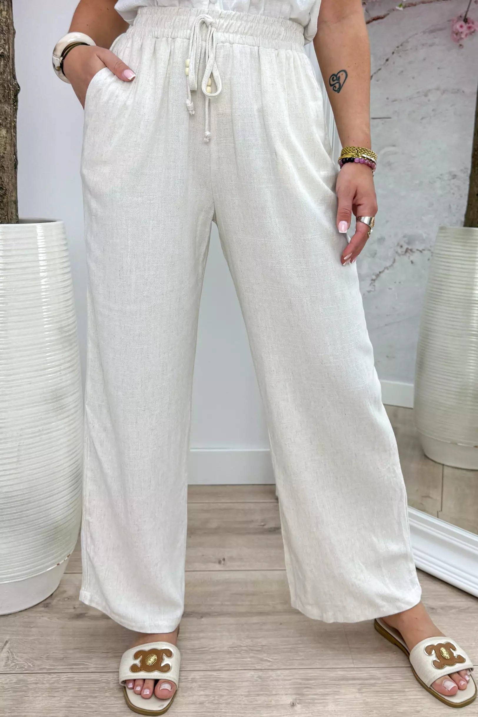 Leinenperlenhose - Beige
