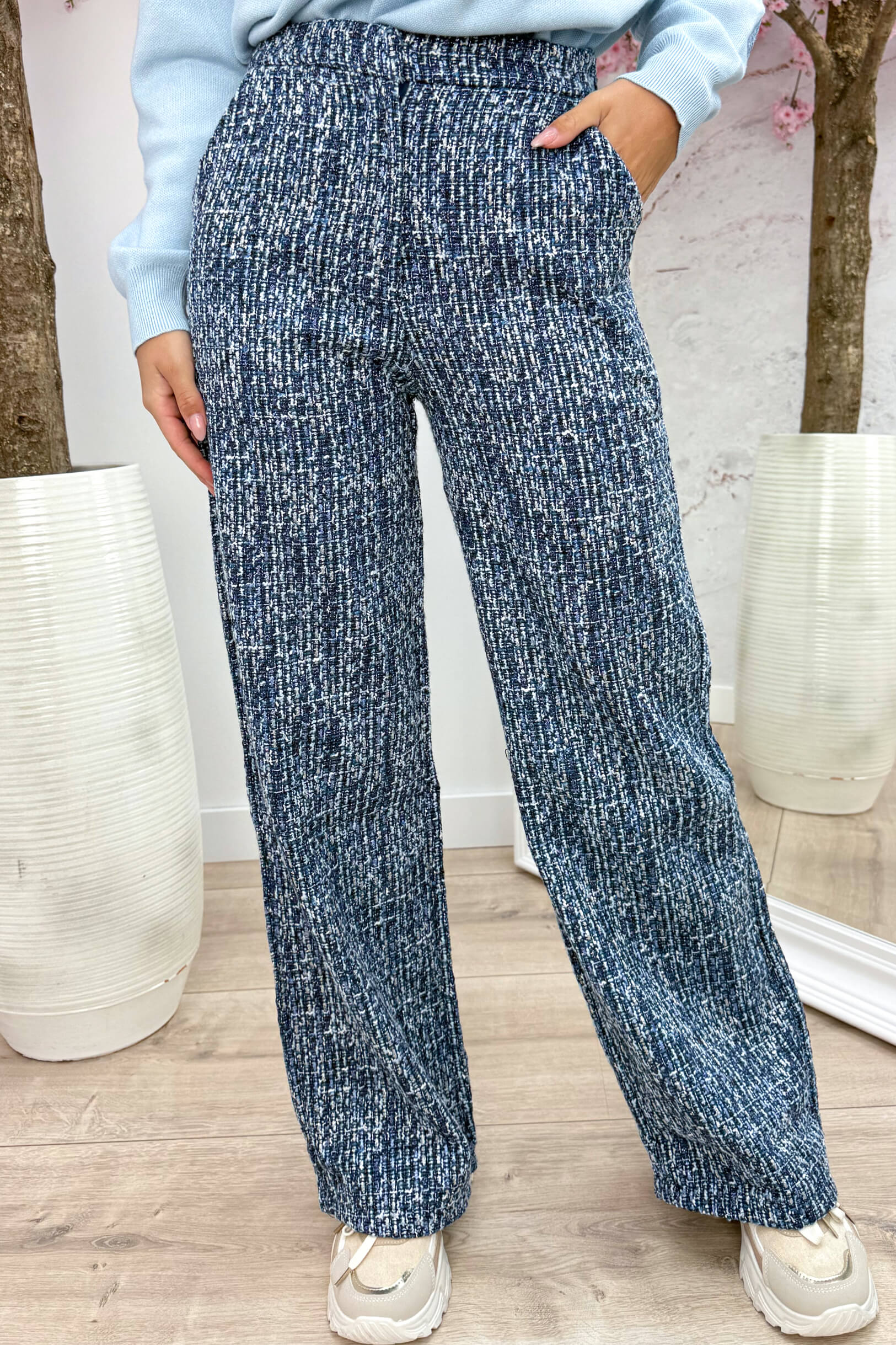 Girl in tweed lurex pants - Navy