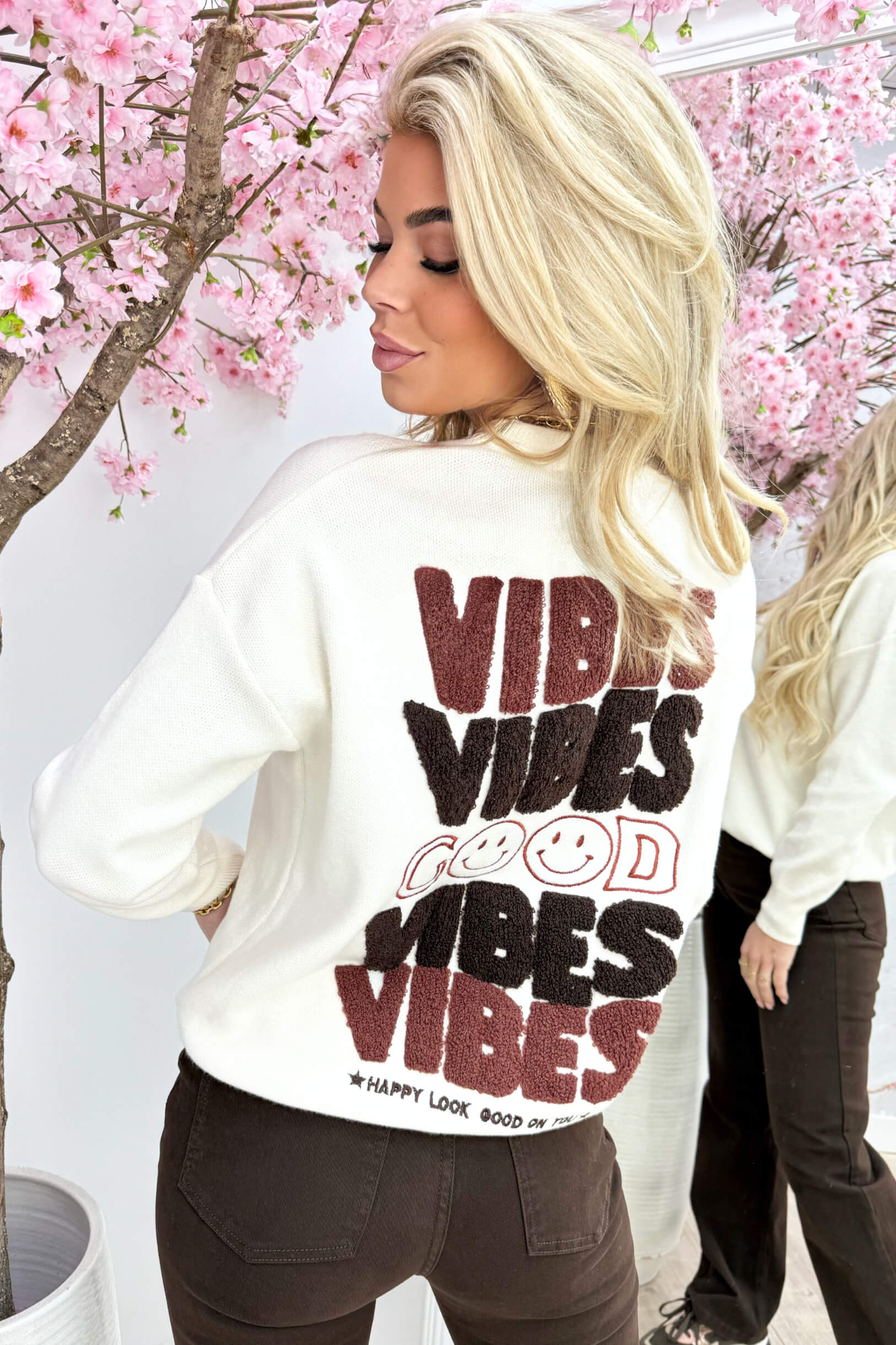 Teddy good vibes trui - Beige