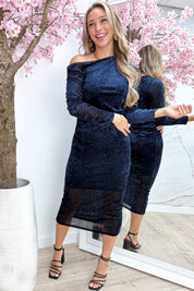 Chic velvet dress - Navy