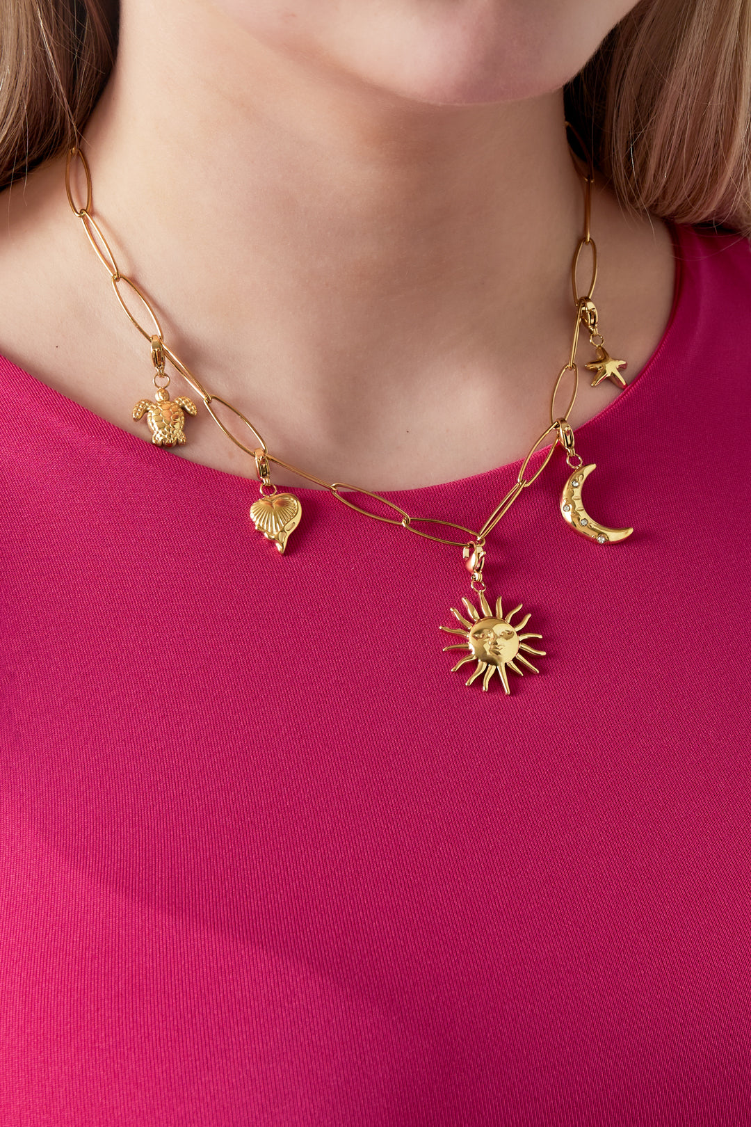 Collar de bricolaje de sol y luna - oro