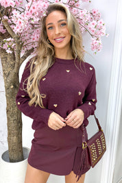 Gold hearts knitted trui - Bordeaux