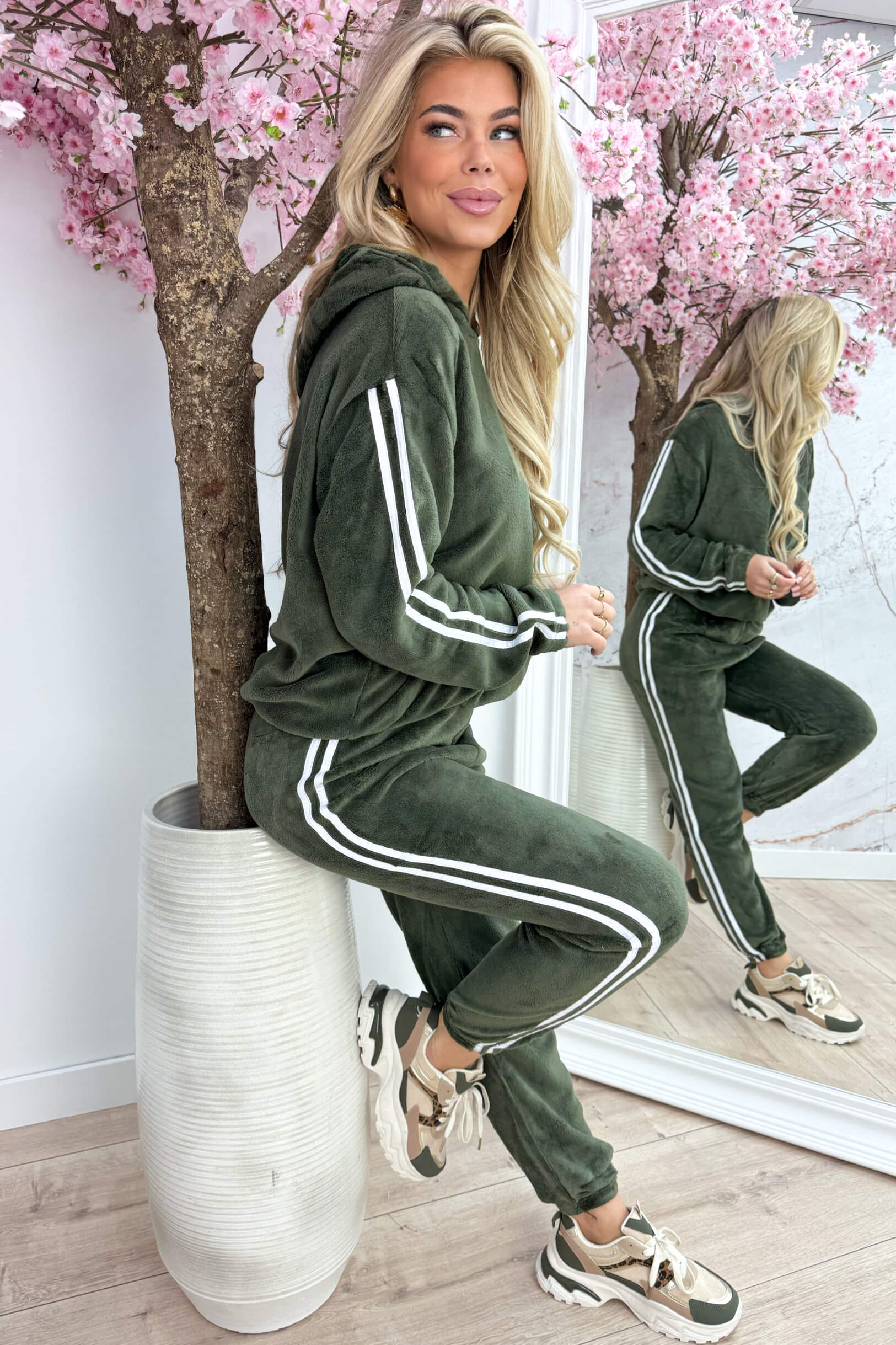 Soft striped comfy co-ord - Army