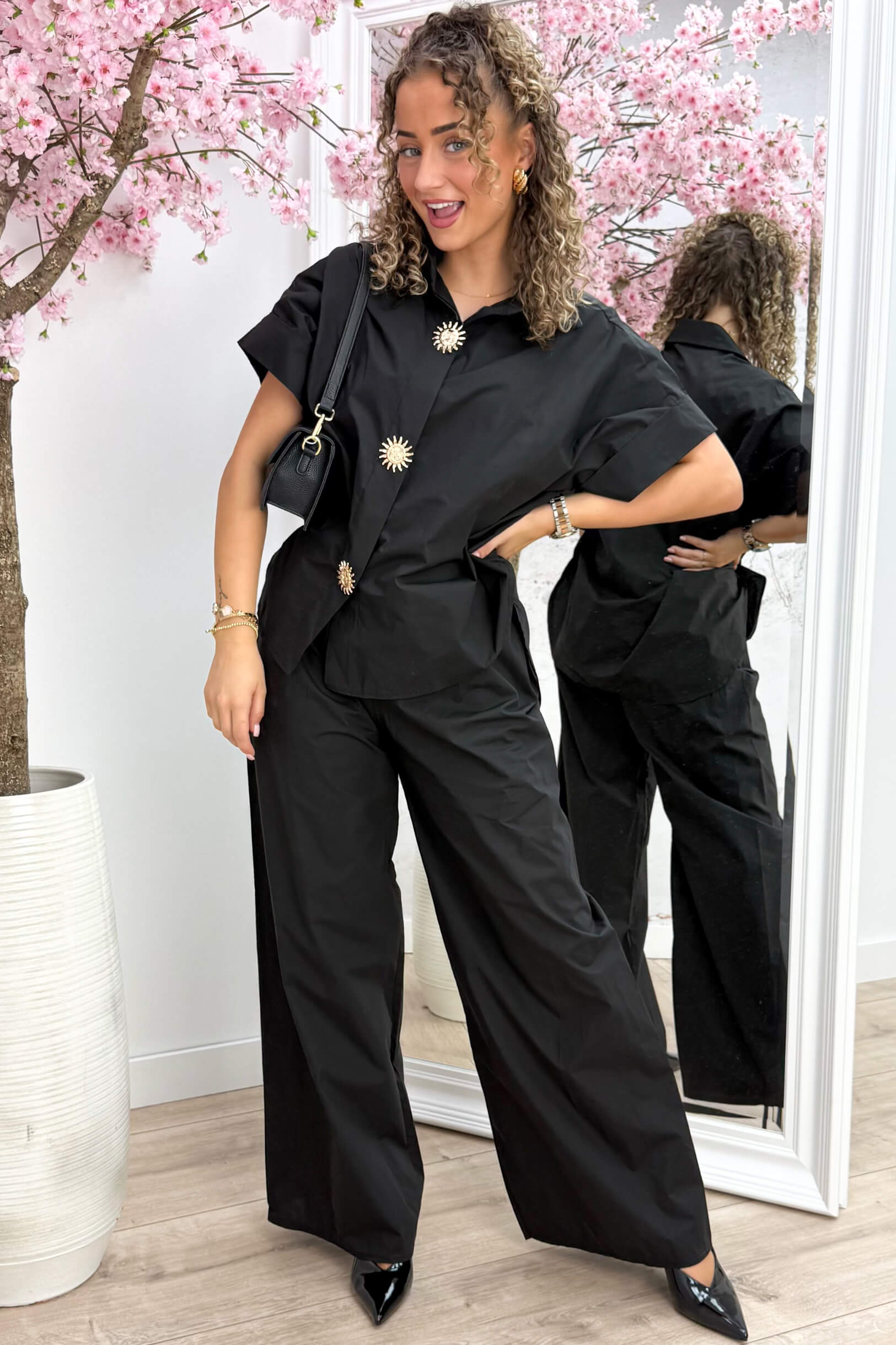 Golden sunrise broche co-ord - Zwart