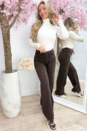 Heart ribbed coll topje - Beige