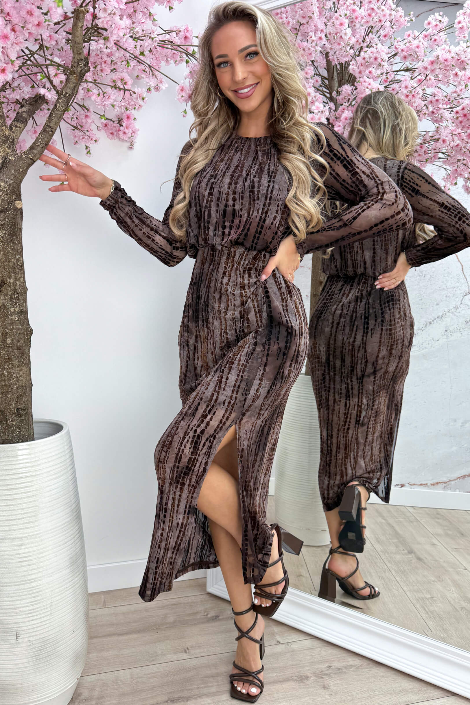 Velvet snake mesh dress - Bruin