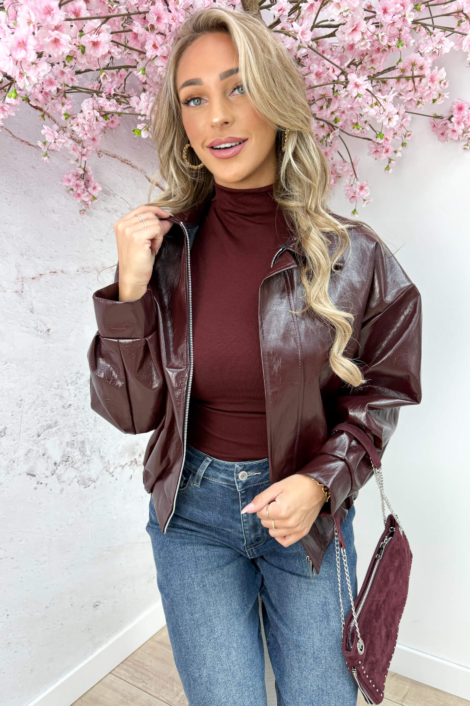 Oversized glossy jacket - Bordeaux