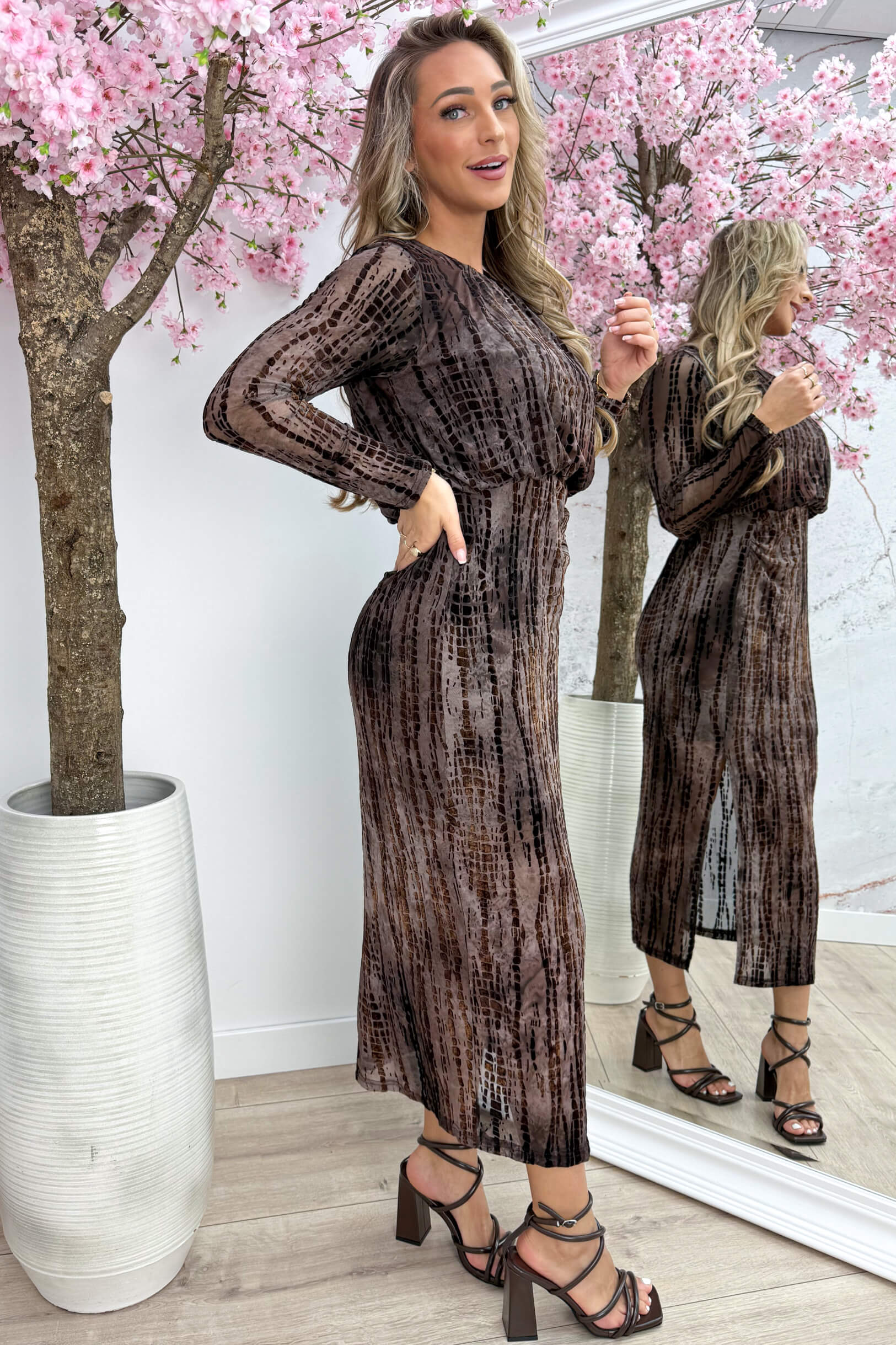 Velvet snake mesh dress - Bruin