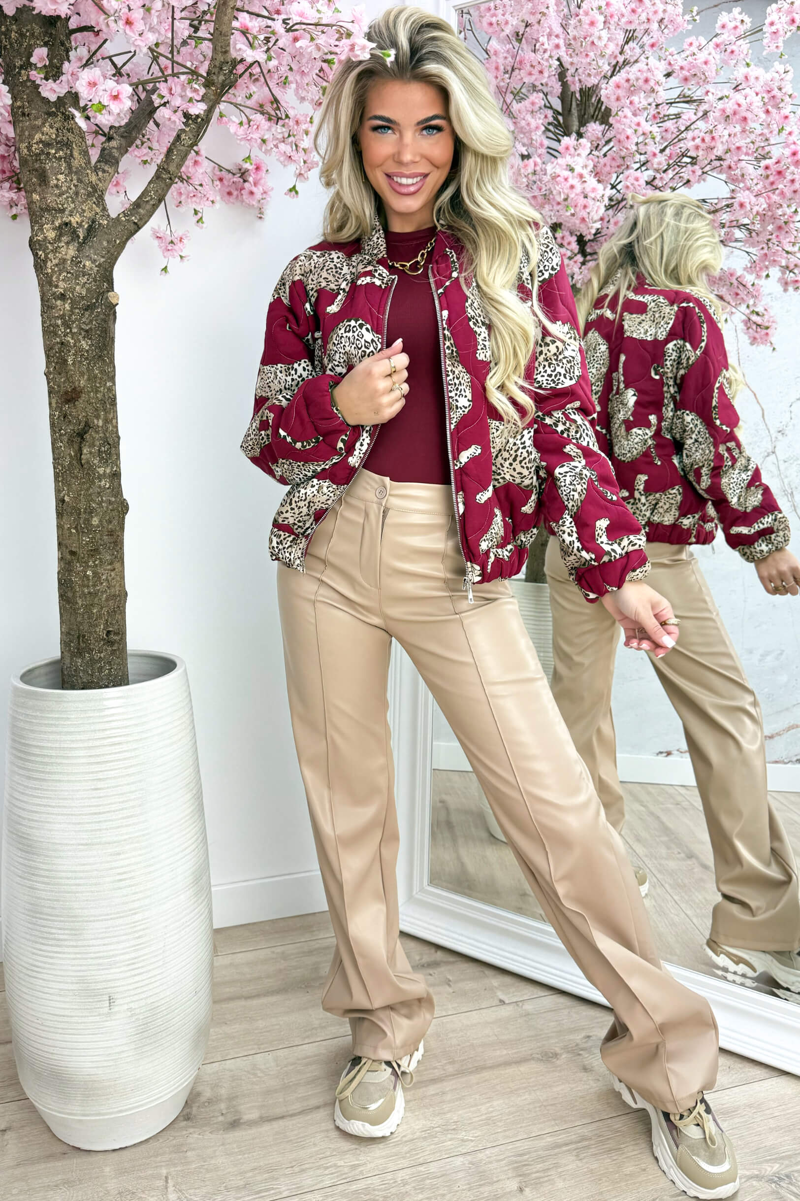 Leopard wavy bomber - Bordeaux