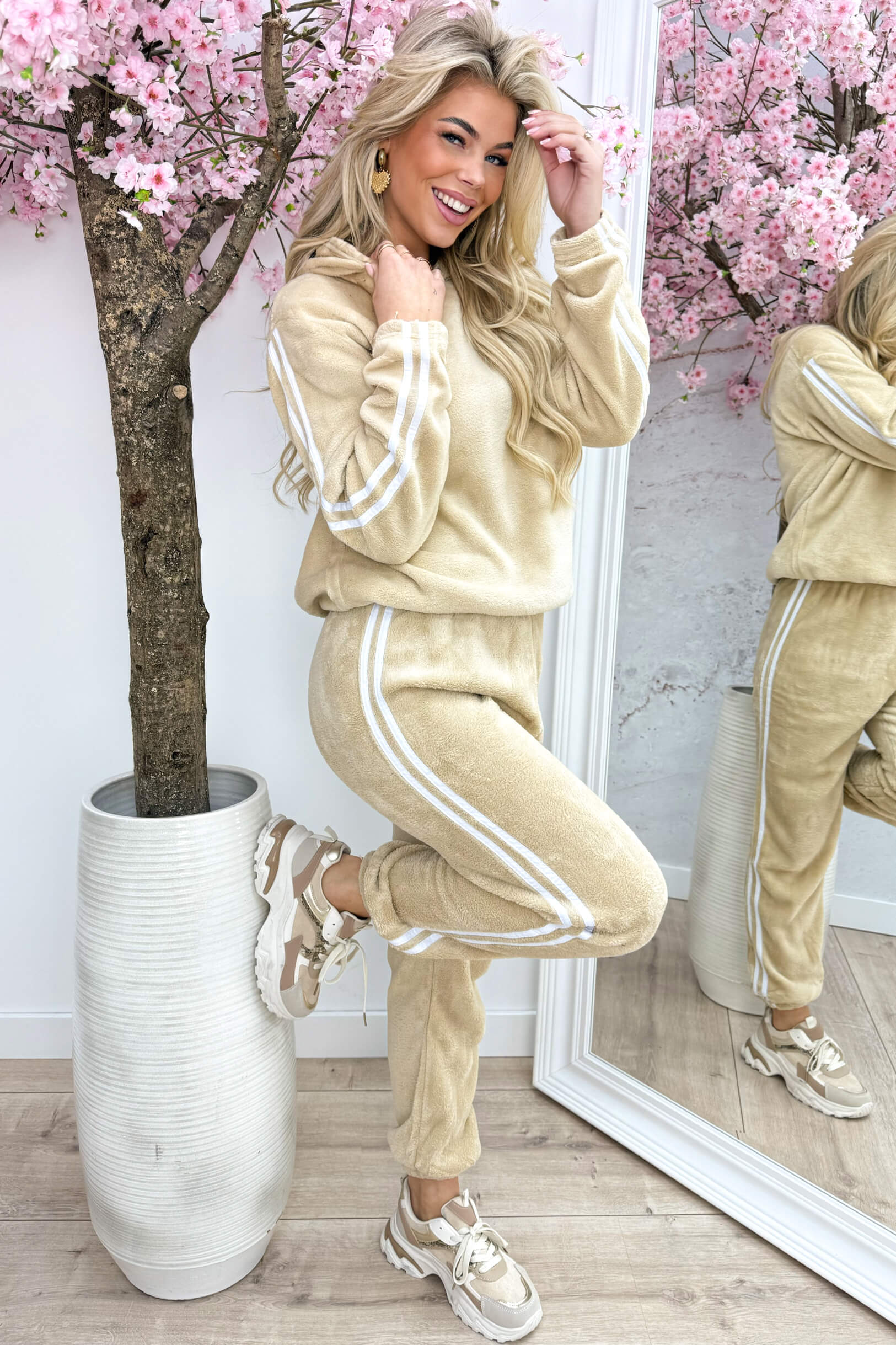 Soft striped comfy co-ord - Beige