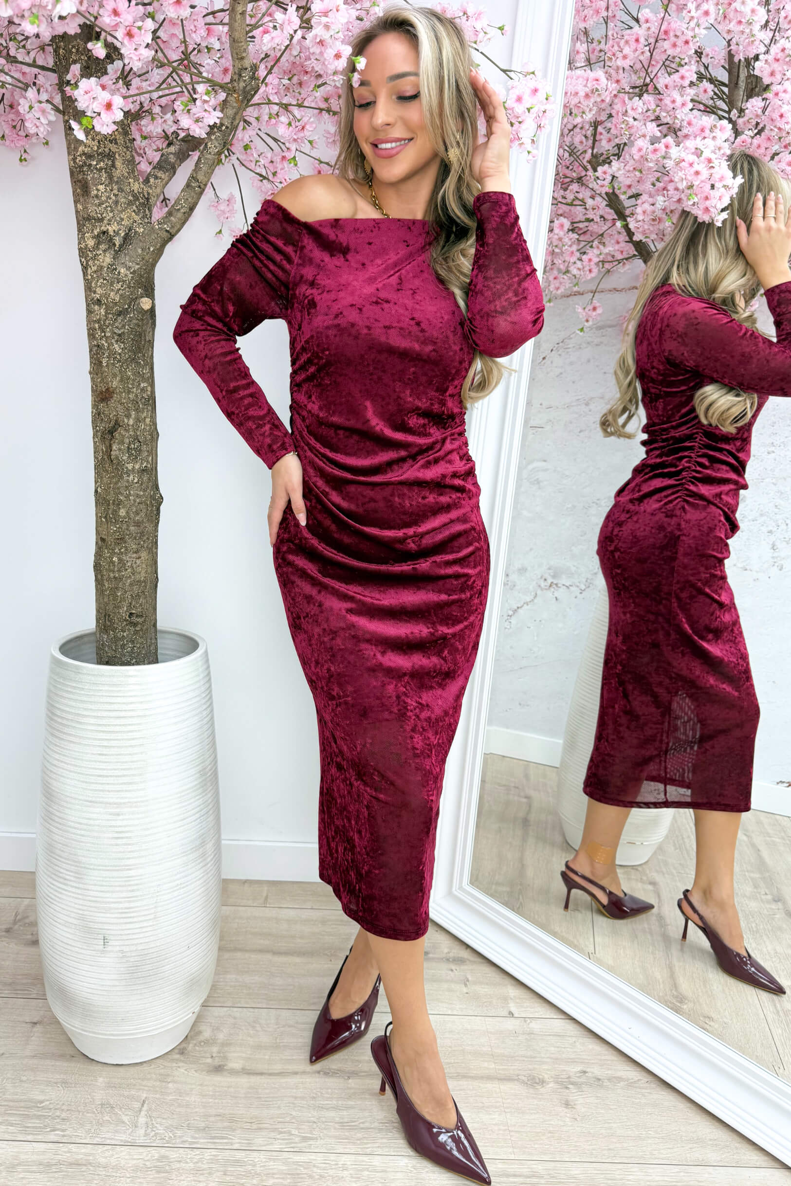 Chic velvet dress - Bordeaux