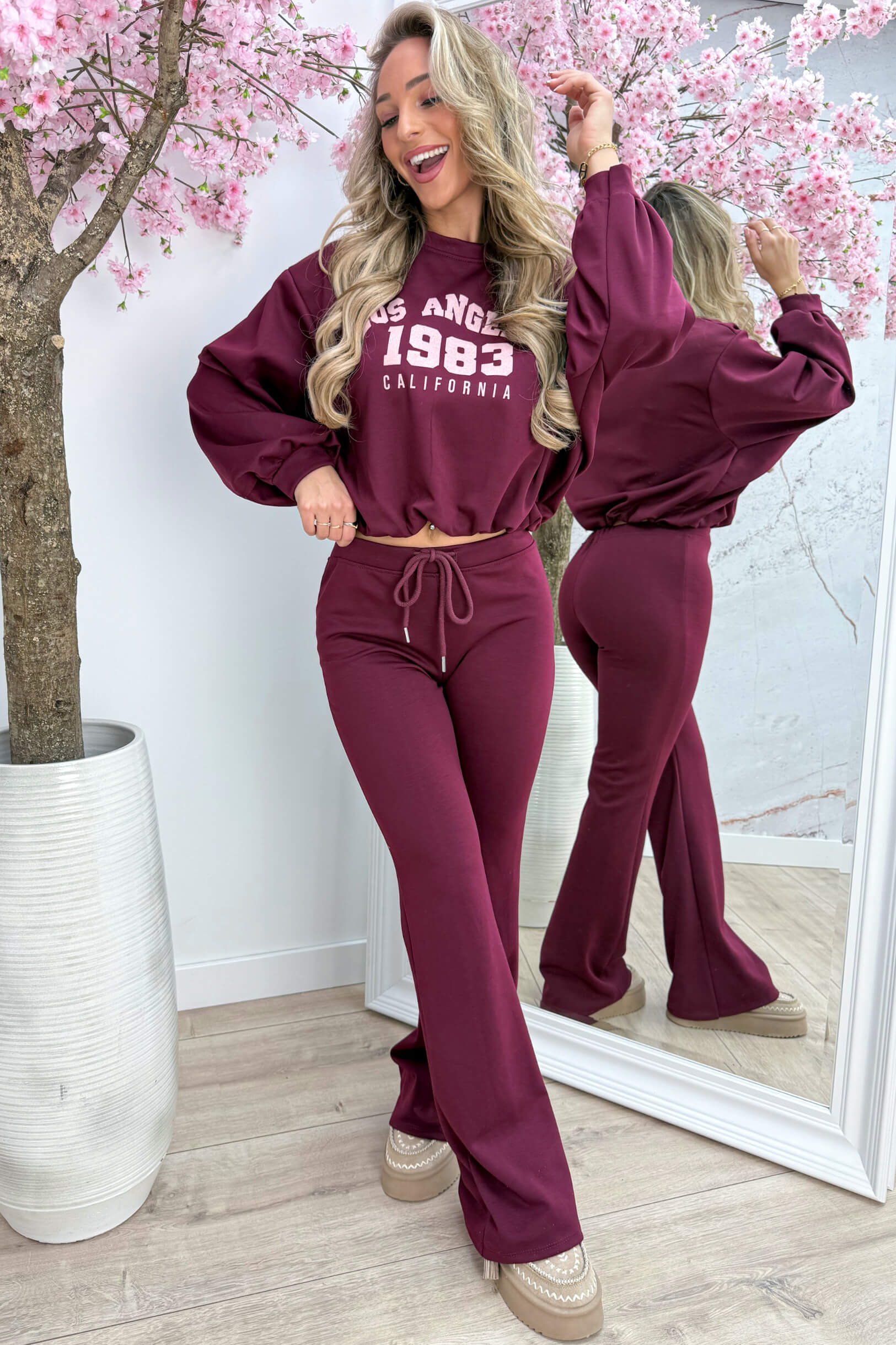 Cropped LA comfy co-ord - Bordeaux