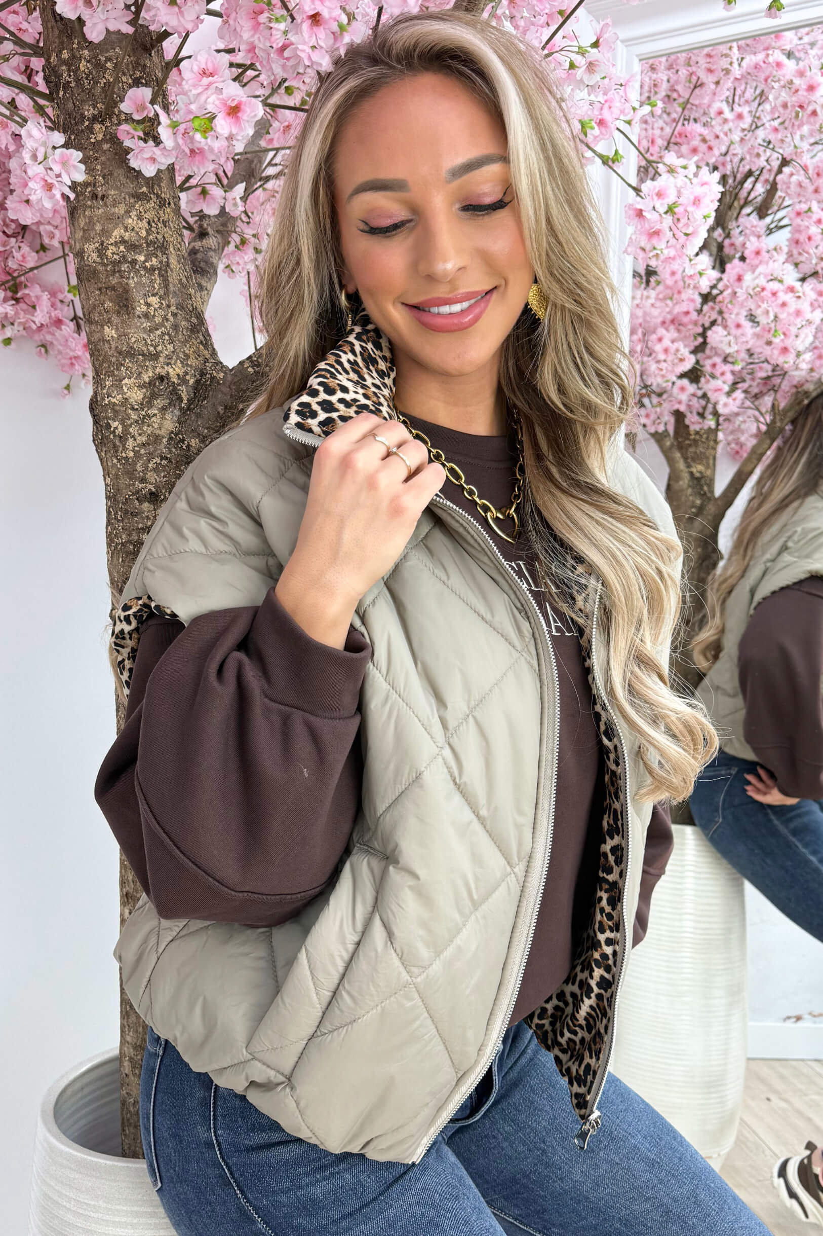 Reversible leopard bodywarmer - Taupe