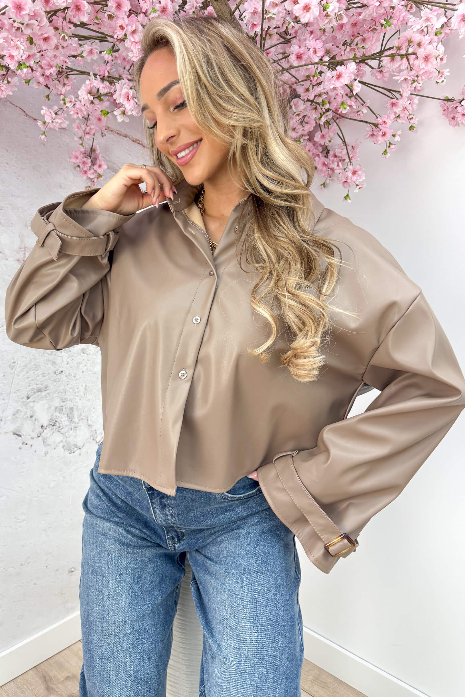 On trench leather look blouse - Camel