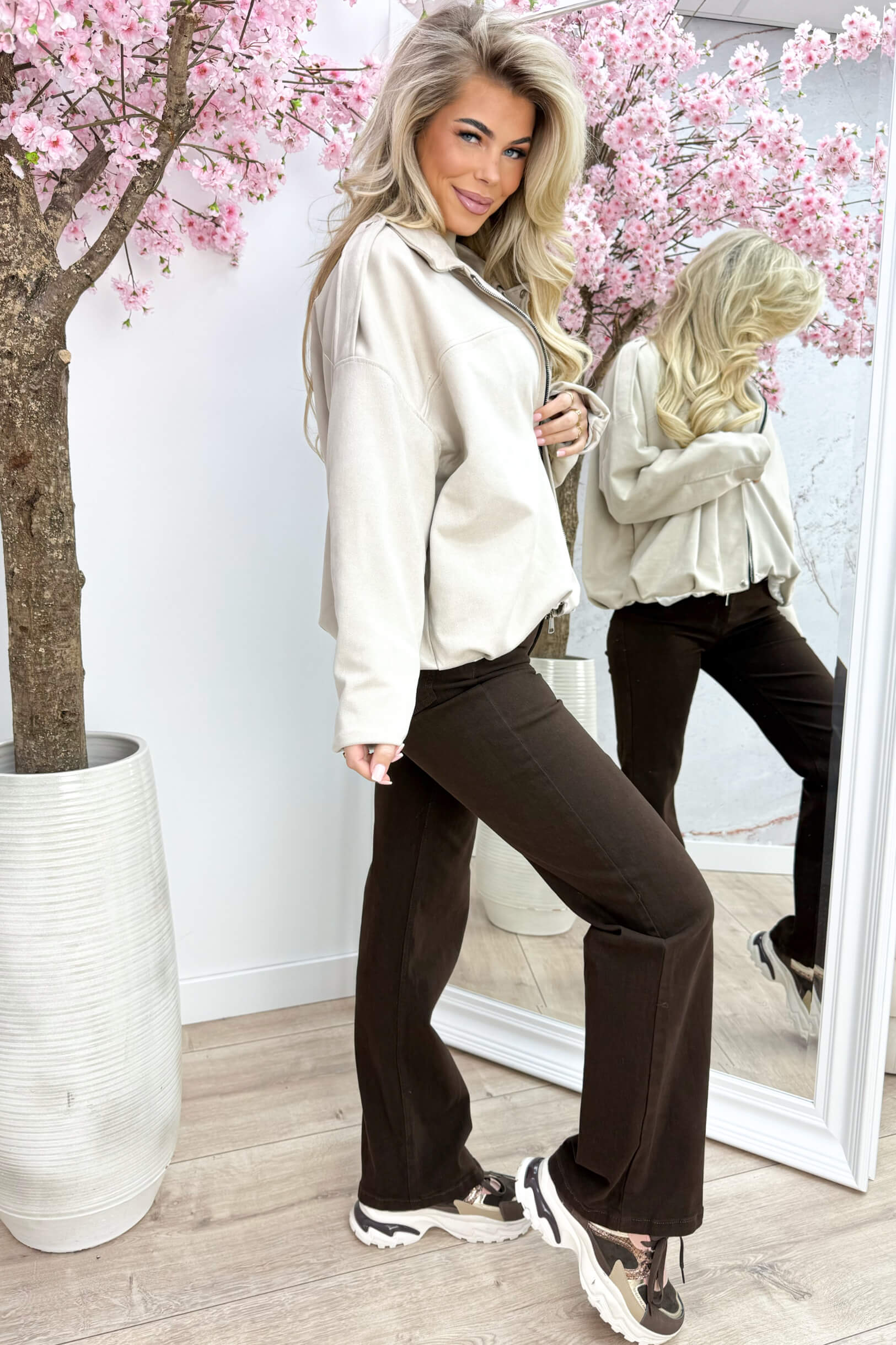 Lucky you suede look bomber - Lt. beige
