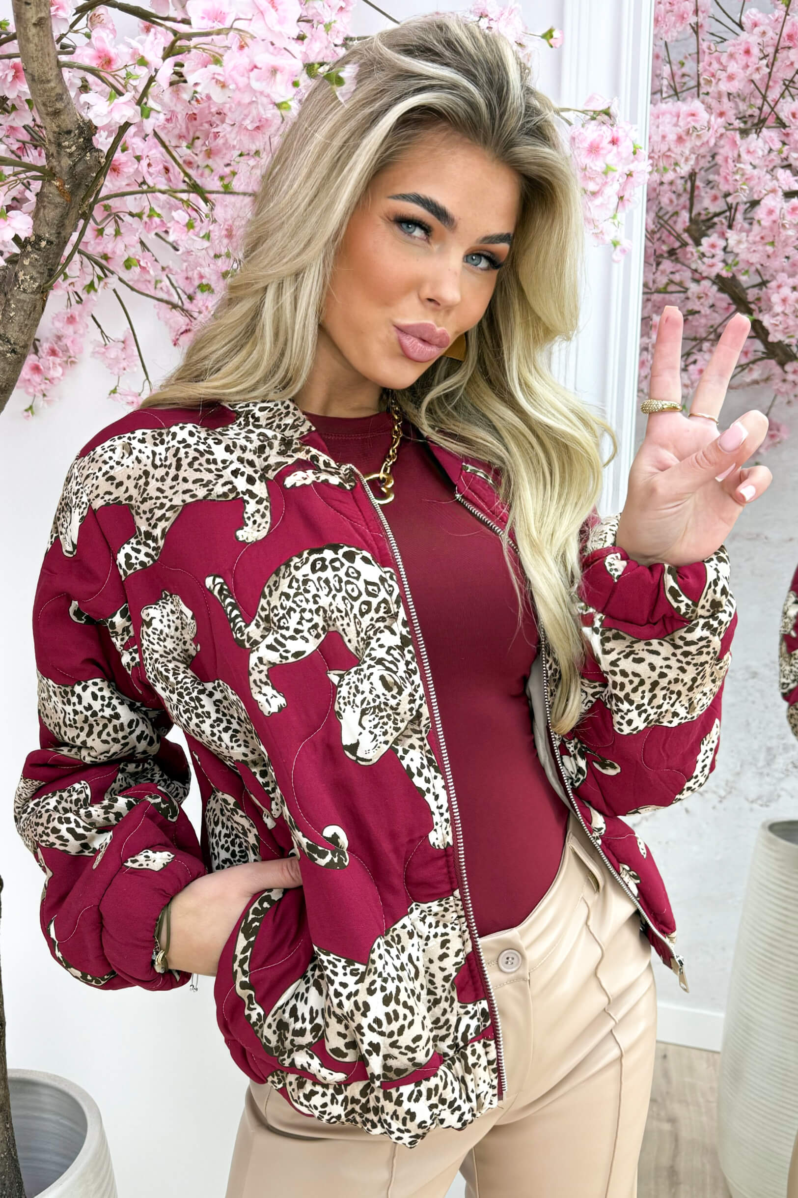 Leopard wavy bomber - Bordeaux
