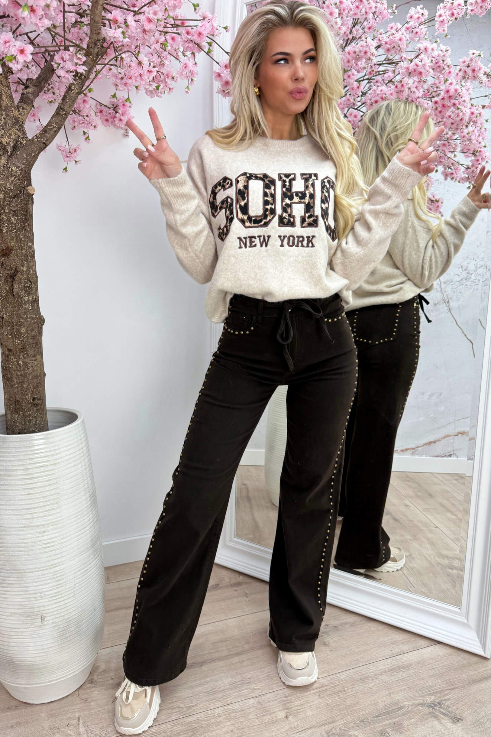 Soft knitted leopard soho trui - Beige