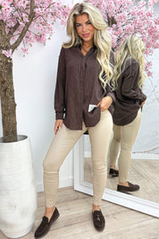 Pantaloni push -up in pelle - beige