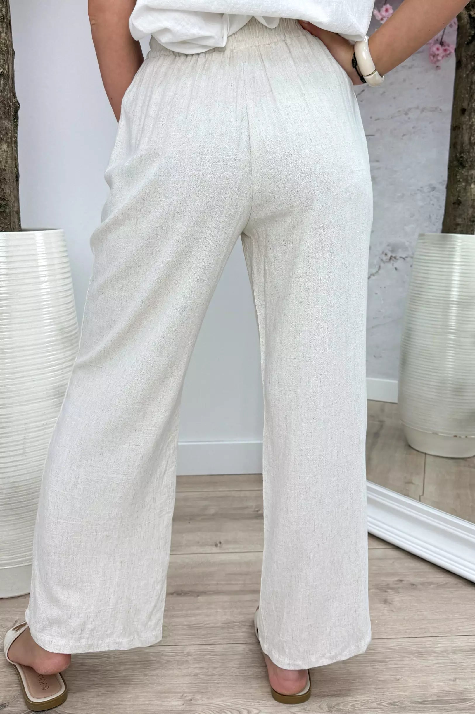 Leinenperlenhose - Beige