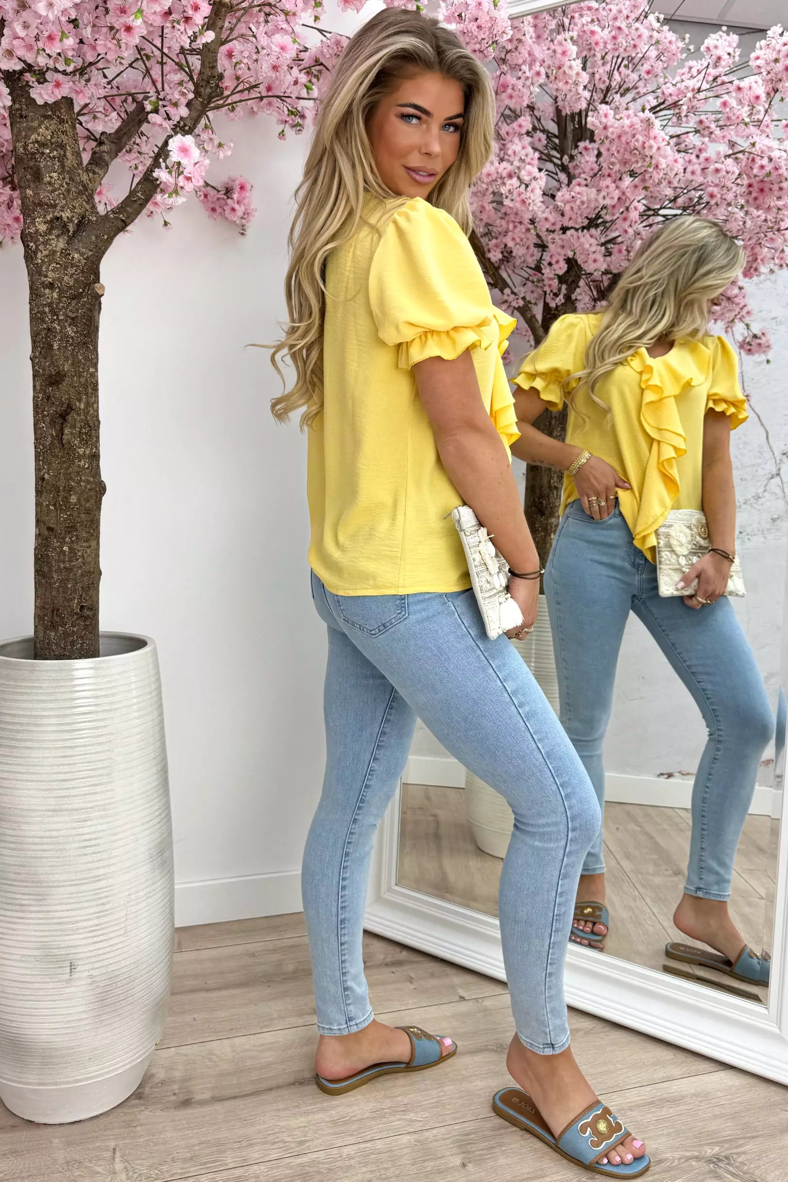 Elastic ruffle topje - Geel