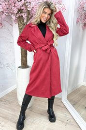 Long suede look trenchcoat - Bordeaux