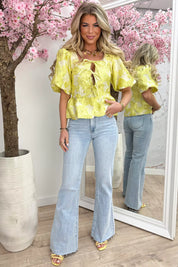 Flowers and bows poffie topje - Geel