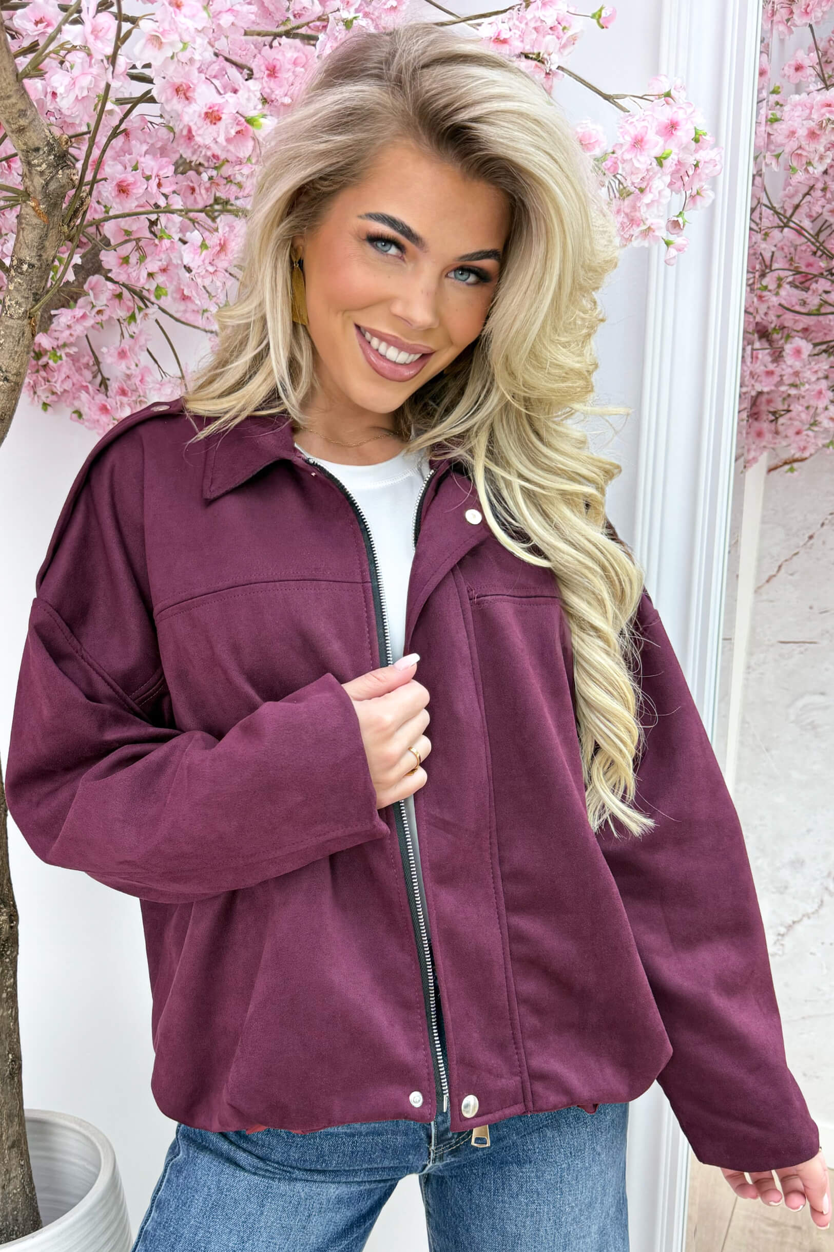 Lucky you suede look bomber - Bordeaux