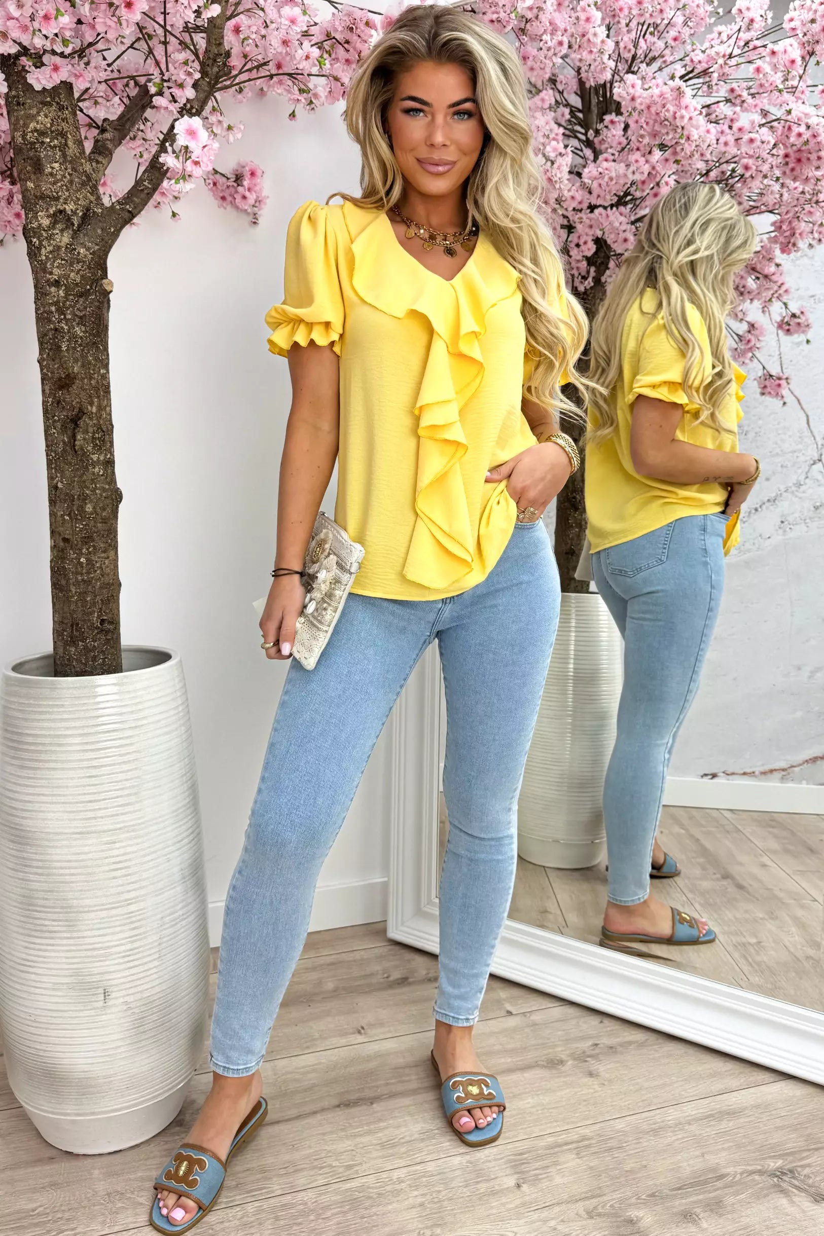 Elastic ruffle topje - Geel