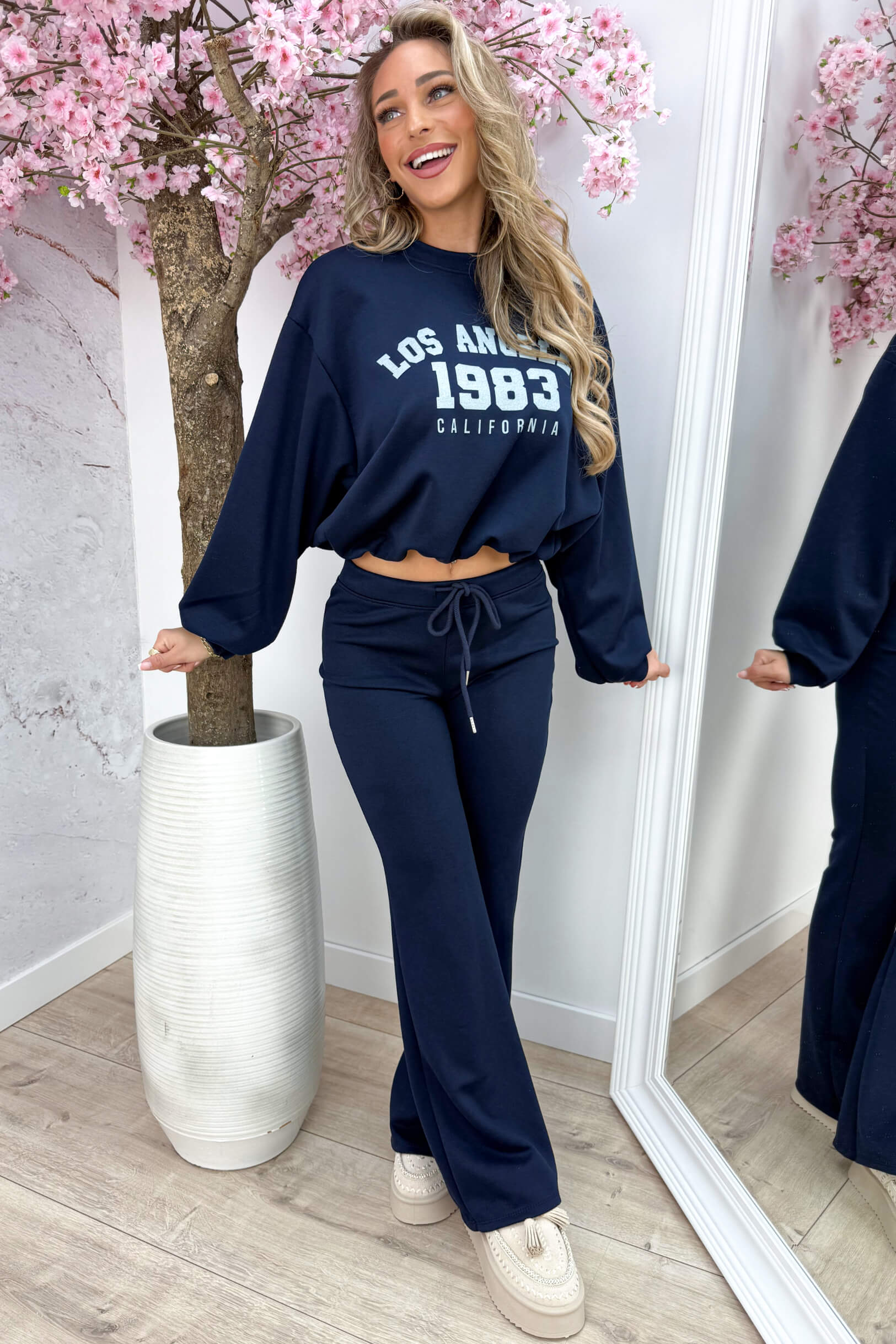 Cropped LA comfy co-ord - Navy