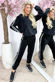 Soft striped comfy co-ord - Zwart