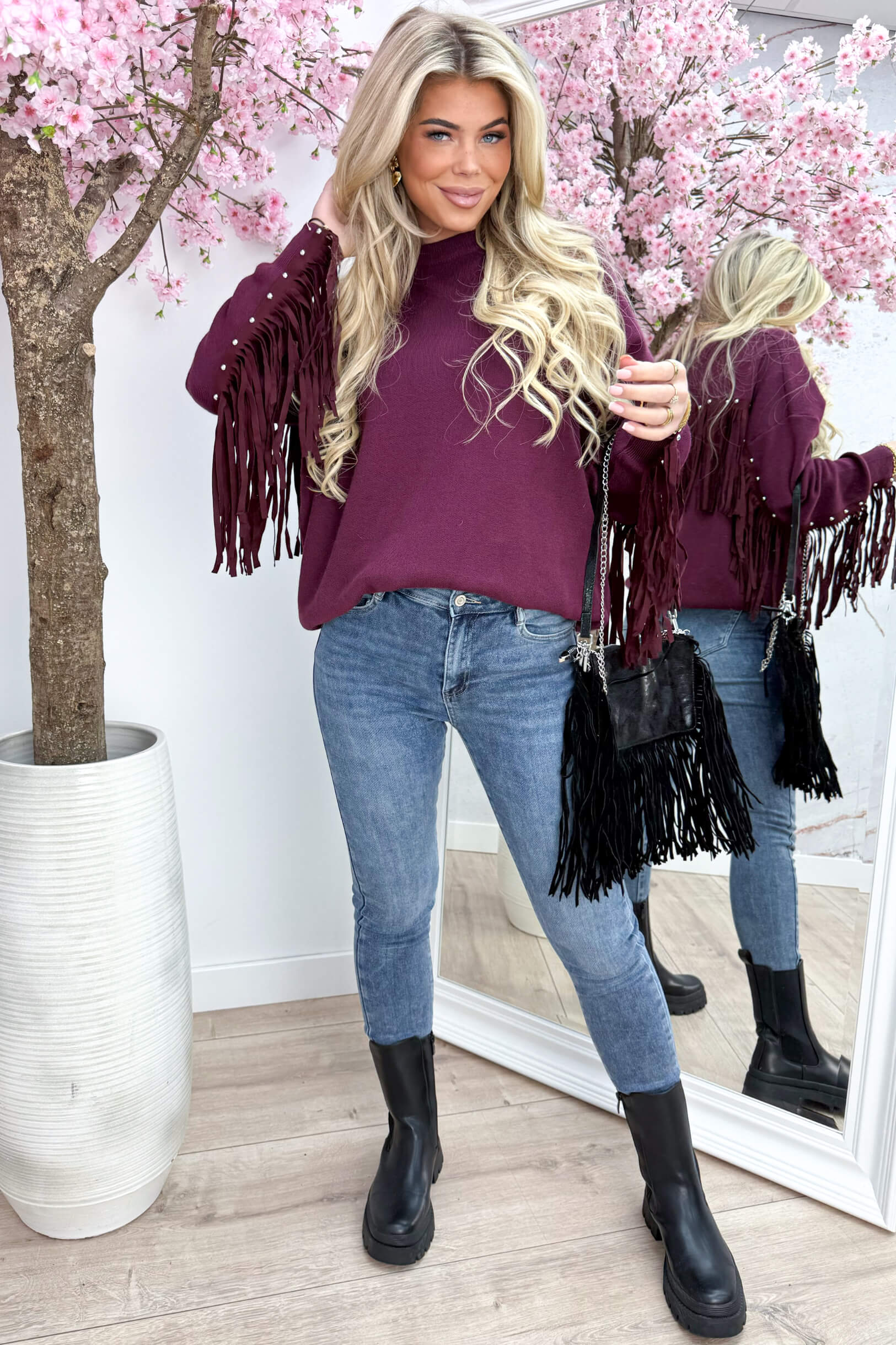 Studded fringe trui - Bordeaux