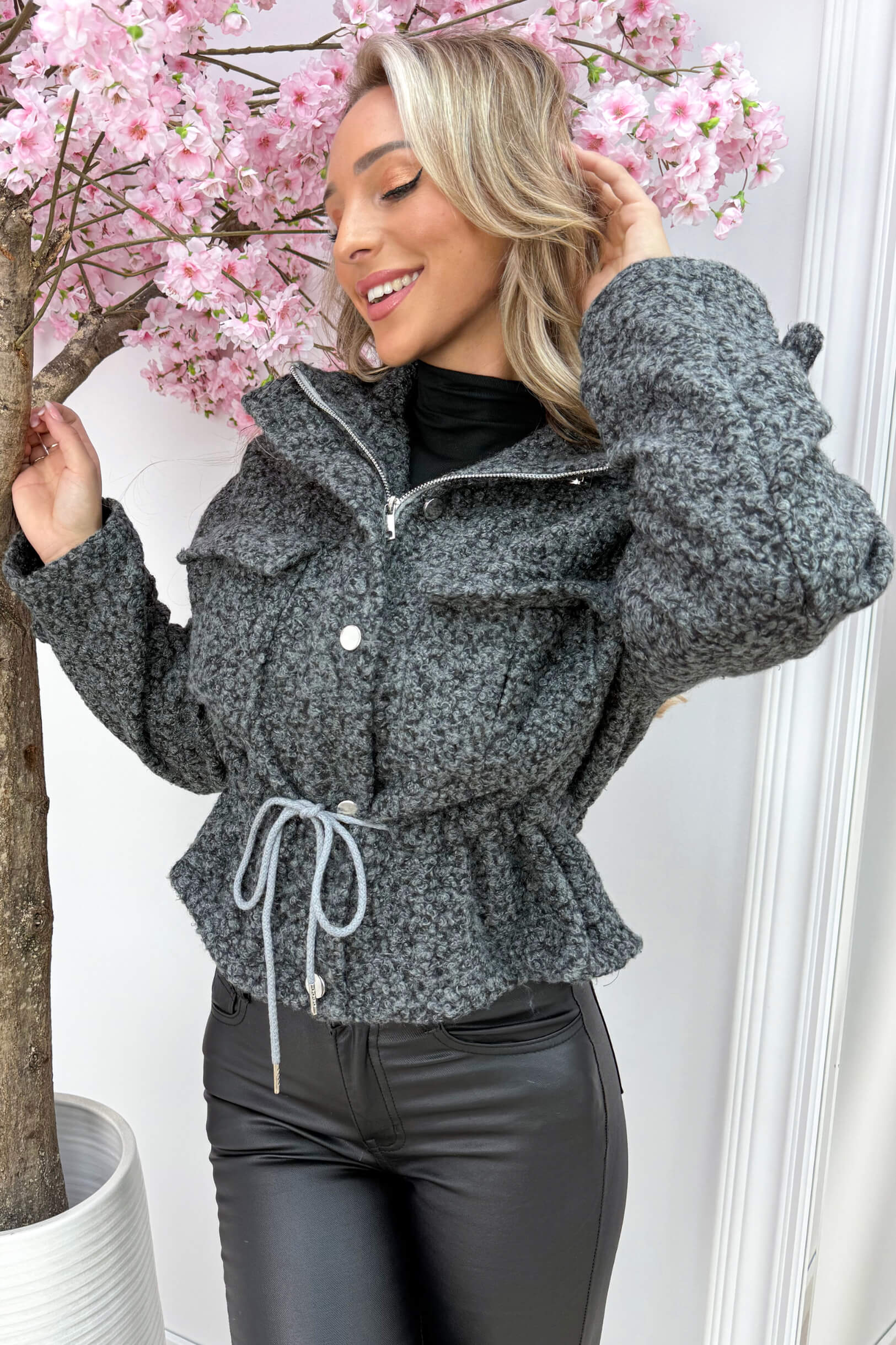 Teddy jacket - Dk. grijs