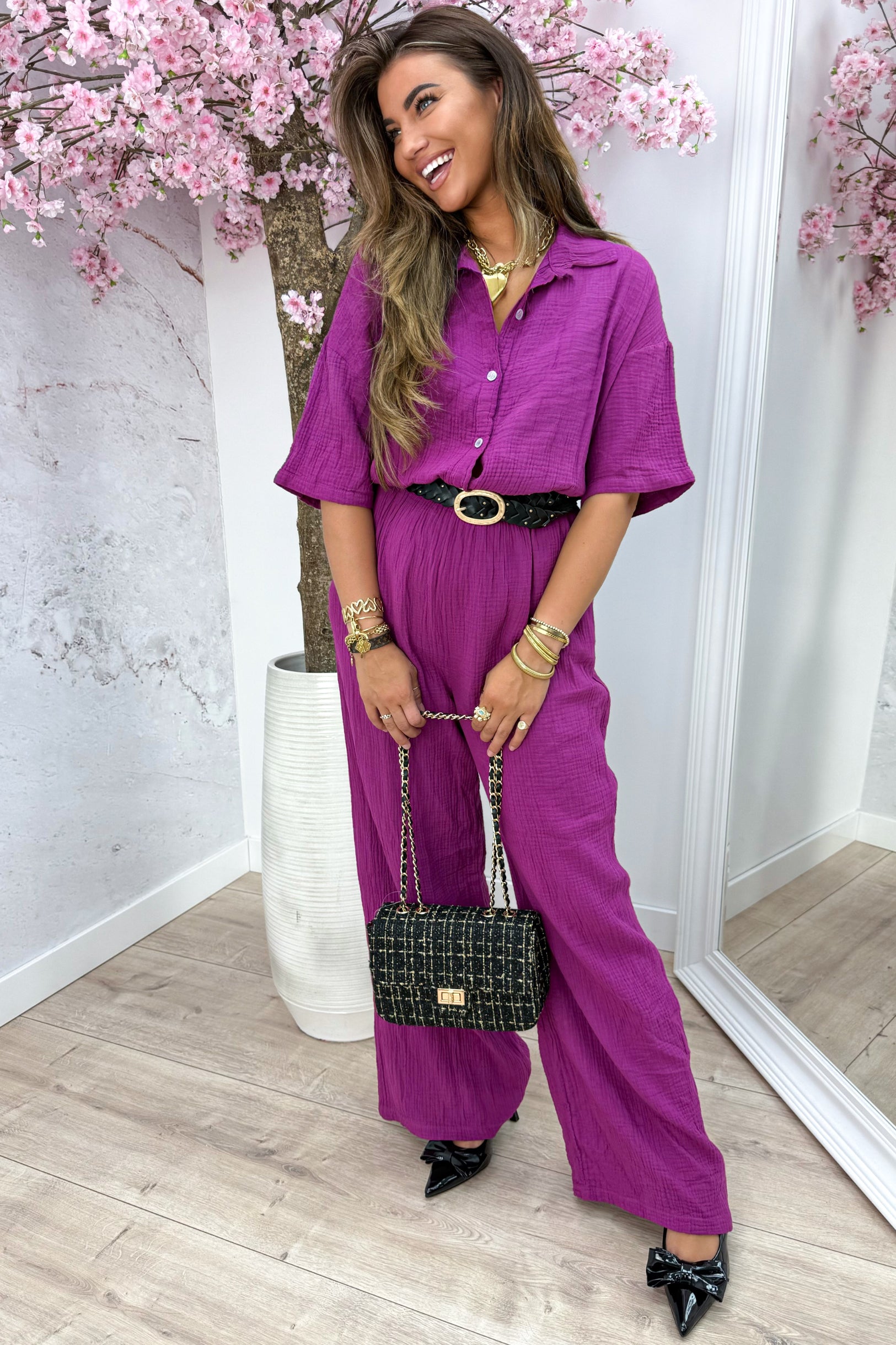 Stay cute cotton jumpsuit - Berry purple