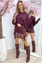 Gold hearts knitted trui - Bordeaux