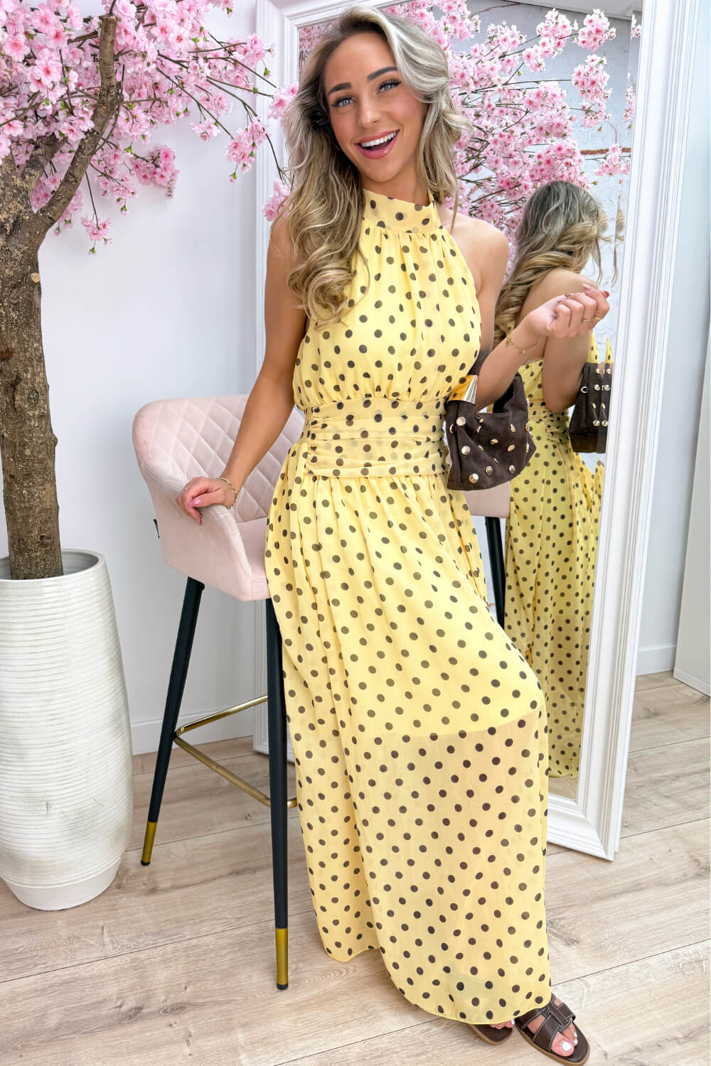 vestido maxi vestido amarillo topos
