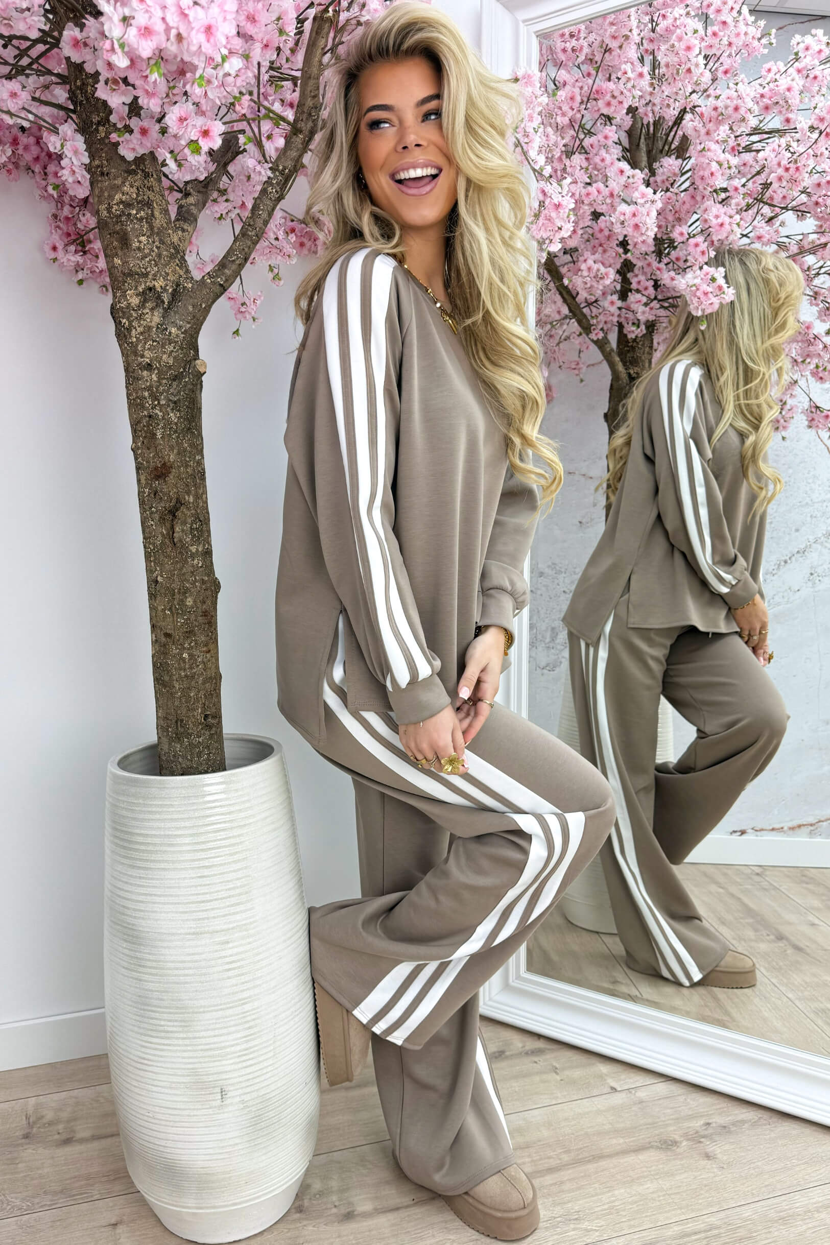 Striped comfy co-ord - Taupe