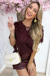 Sparkling feather topje - Bordeaux
