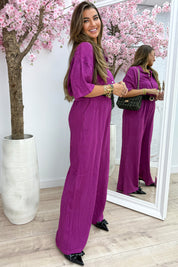 Stay cute cotton jumpsuit - Berry purple