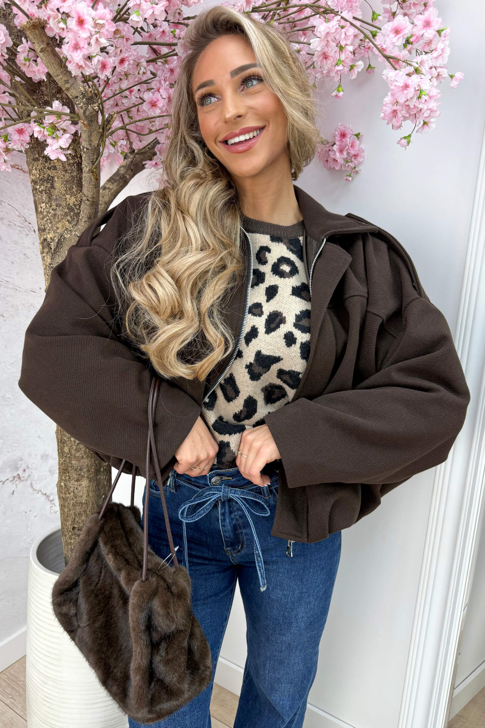 Soft striped bomber - Bruin