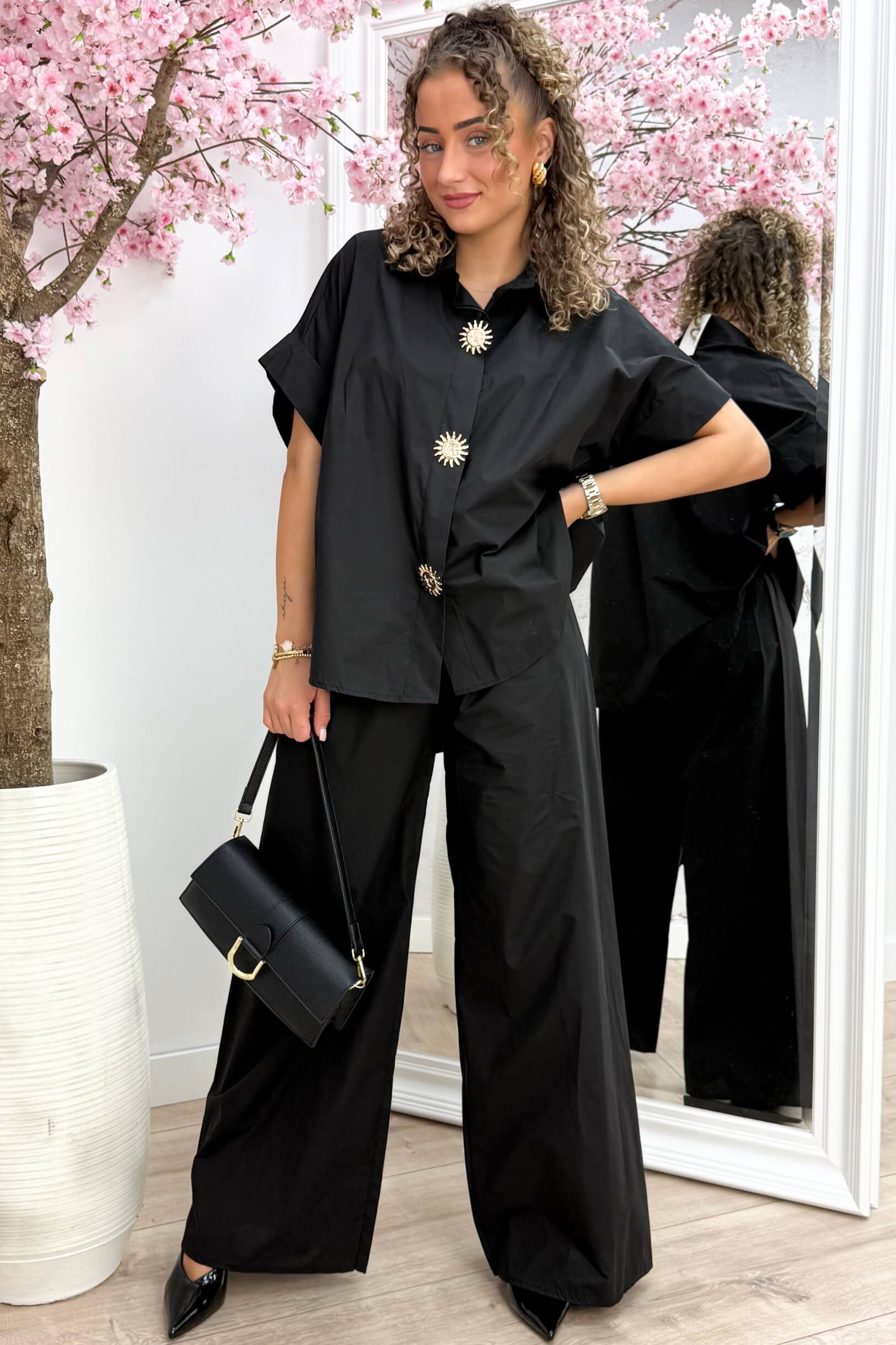 Golden sunrise broche co-ord - Zwart